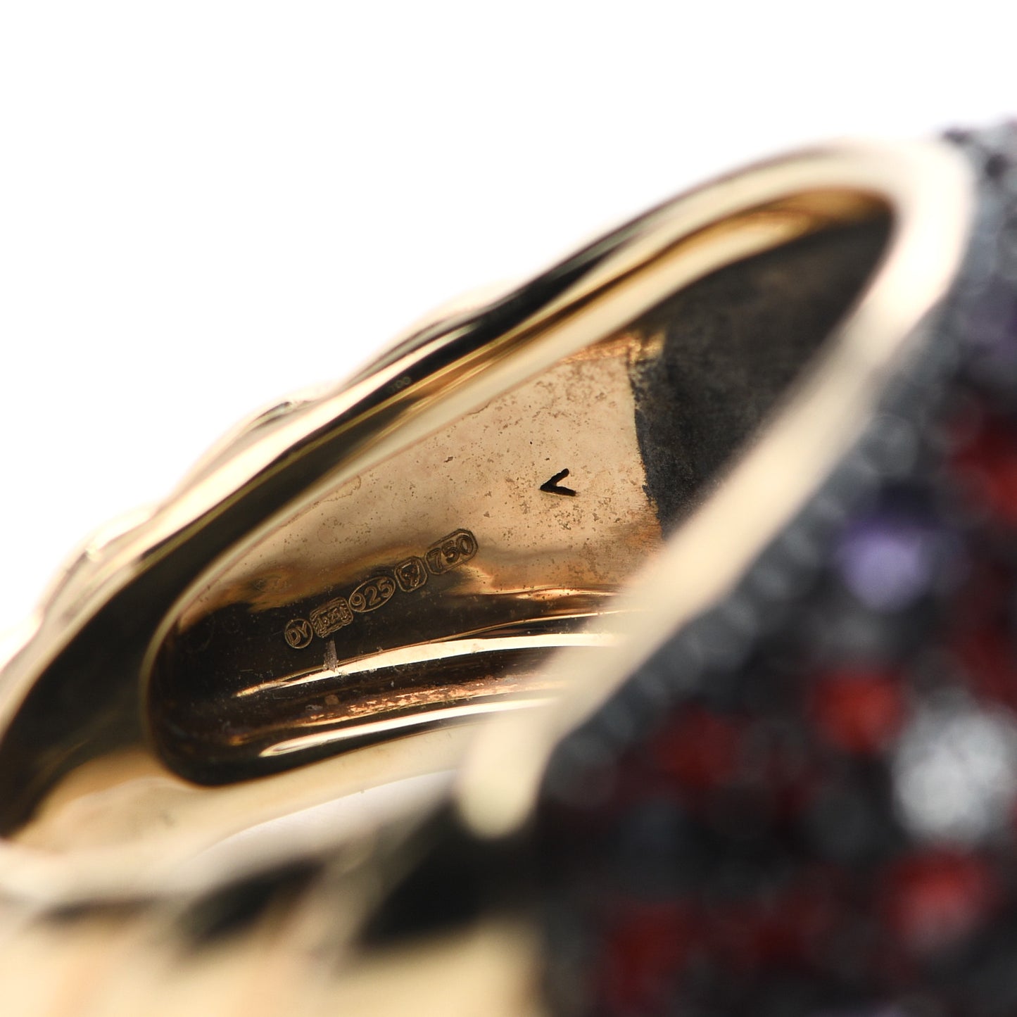 18K Yellow Gold Sterling Silver Diamond Spessartine Garnet Amethyst Osetra Cable Ring 57 8