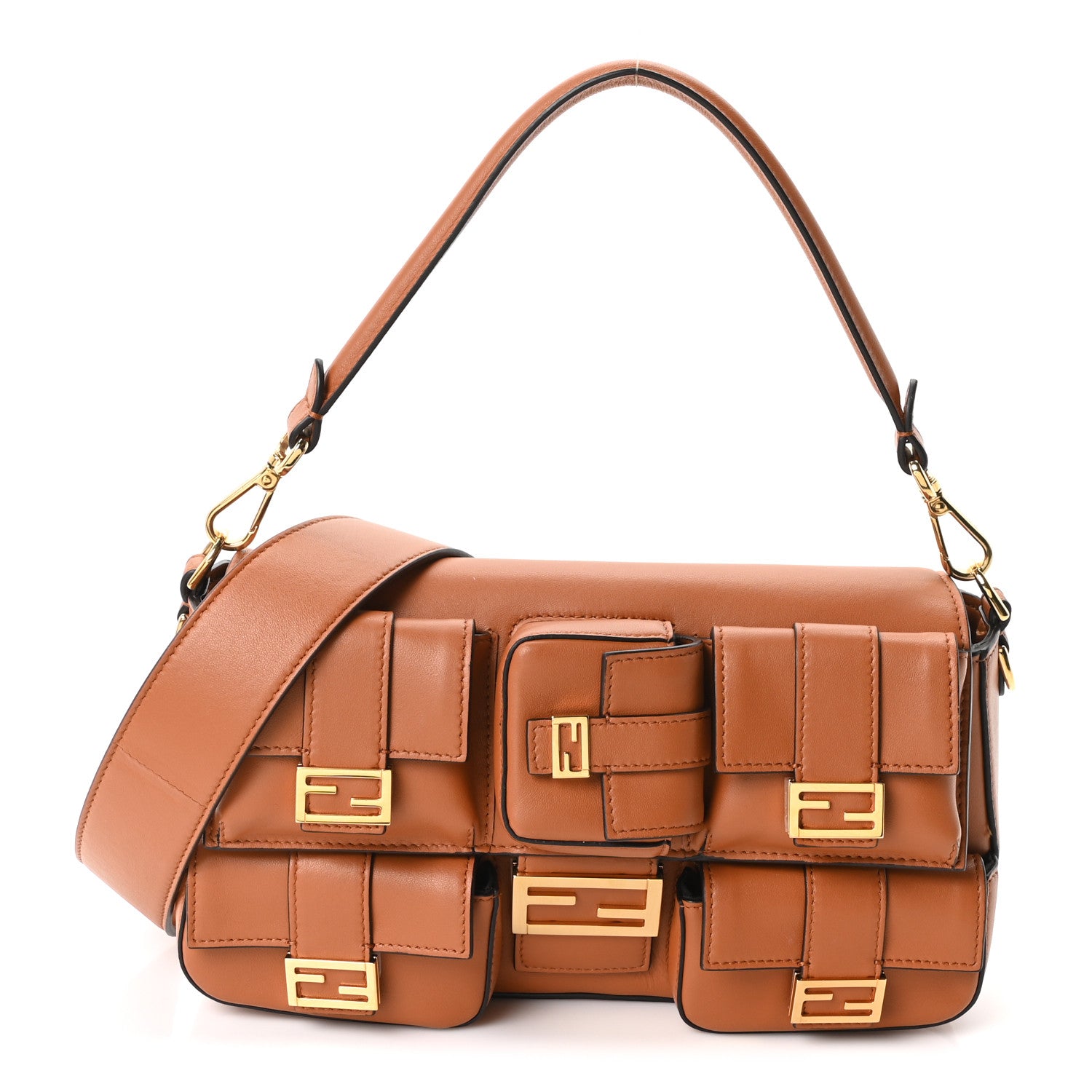 Fendi Shiny Nappa Multipocket Baguette Brandy 1 of 10