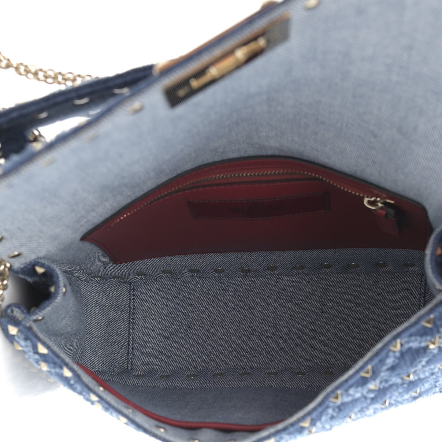 Denim Medium Rockstud Spike Shoulder Bag Denim