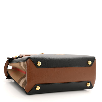 Burberry Derby Calfskin House Check Small Banner Tote Black Tan 4 of 9
