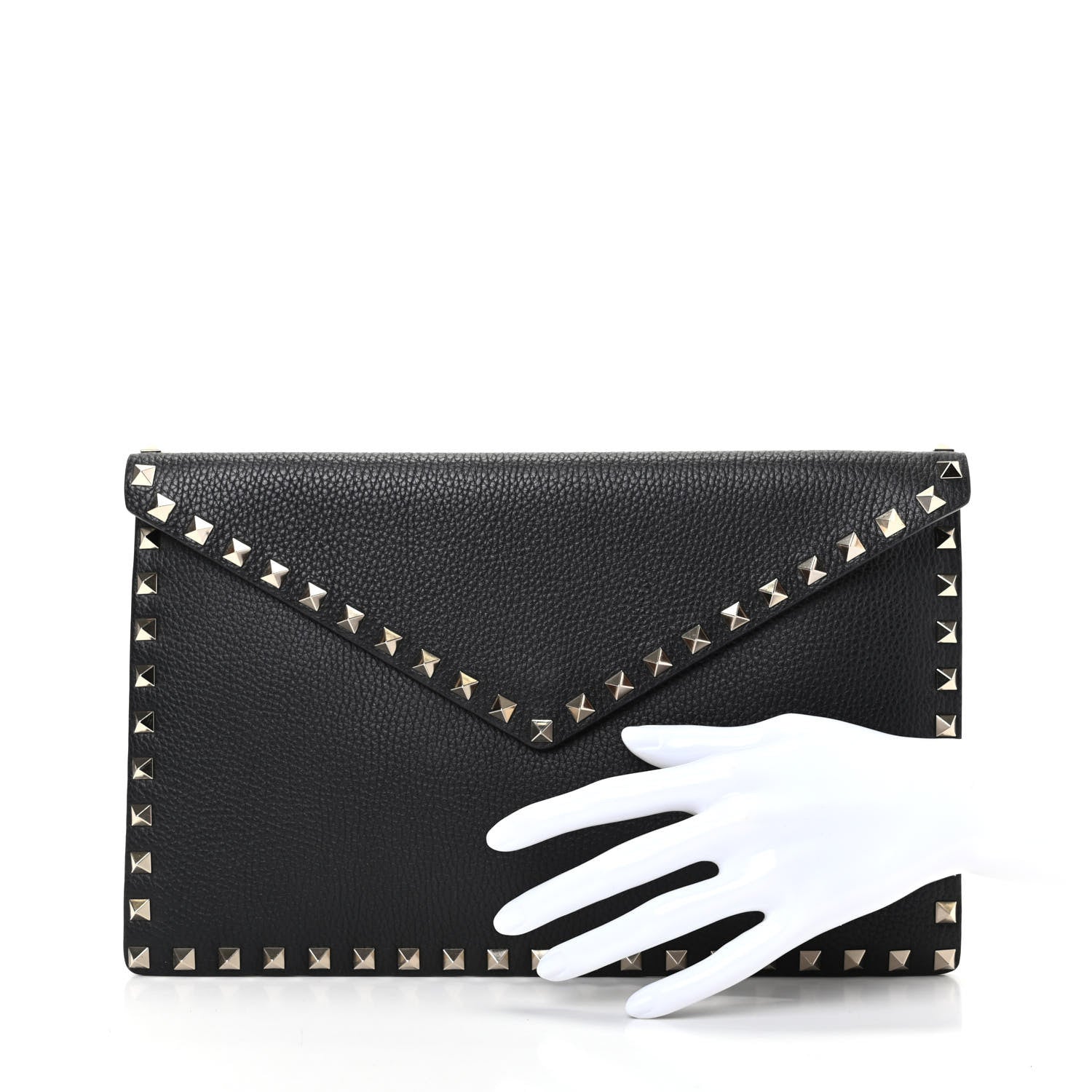 Valentino Garavani Pebbled Calfskin Large Rockstud Envelope Clutch Black 2 of 8