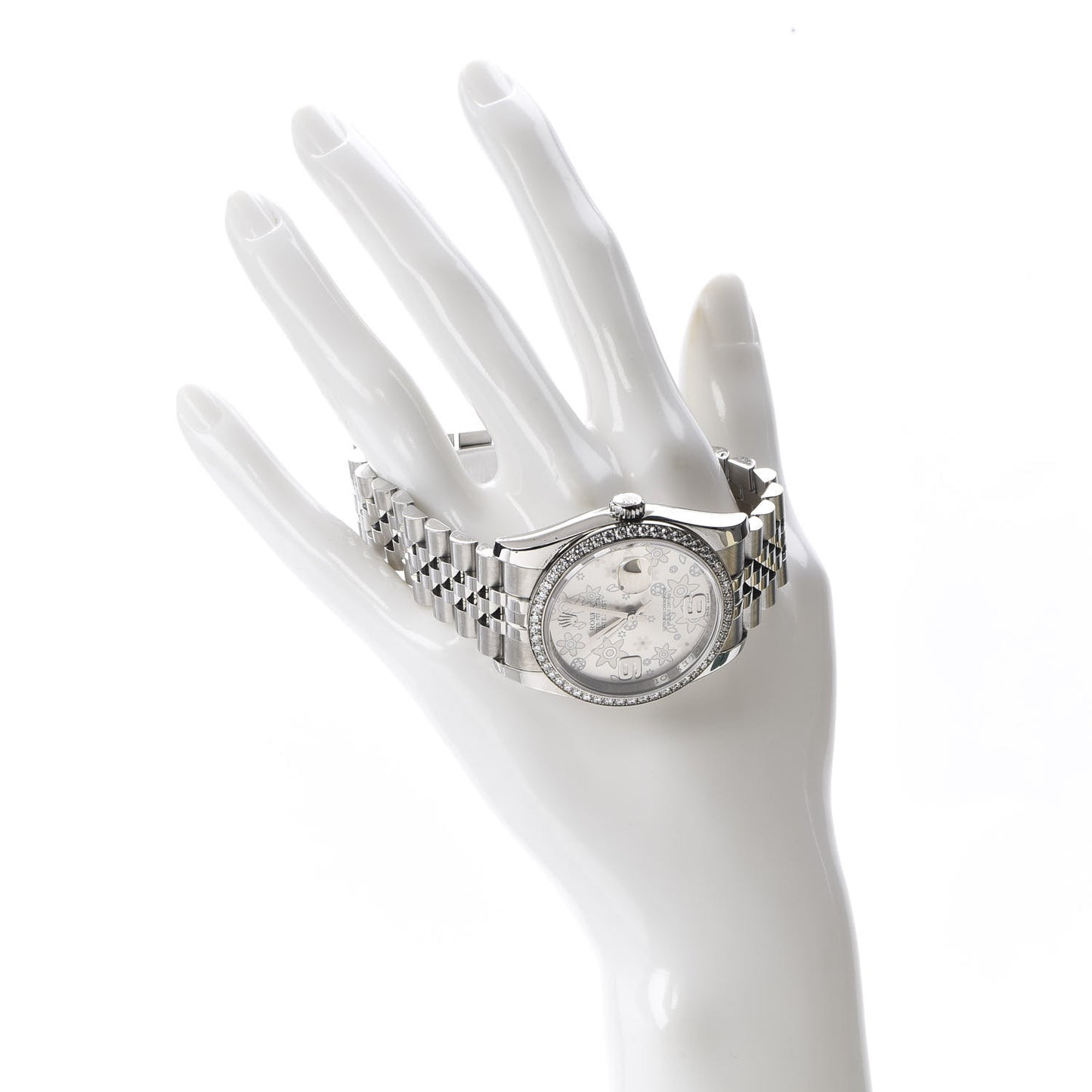 Stainless Steel 18K White Gold Diamond 36mm Oyster Perpetual Datejust Watch Silver Flowers 118244