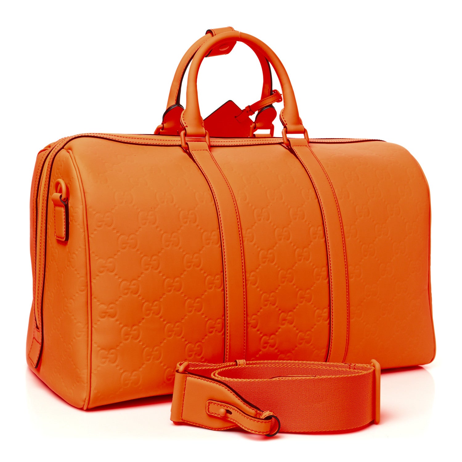 Gucci Rubber Effect GG Embossed Duffle Bag New Orange Fluo 2 of 8