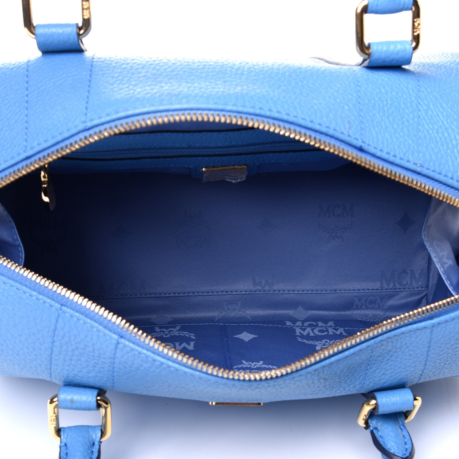 MCM Grained Calfskin Studded Boston Bag Blue 4 of 4