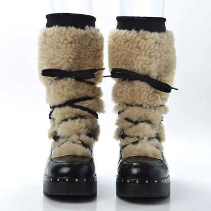 Chanel Patent Shearling Lace Up Boot 39 Black 2 of 9