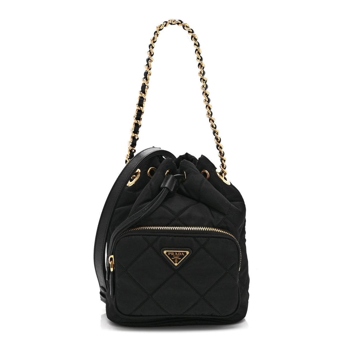 Prada Re-Nylon Saffiano Stitched Duet Bucket Bag Black 1 of 11