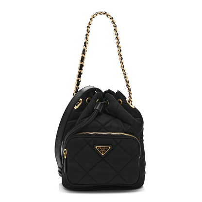 Prada Re-Nylon Saffiano Stitched Duet Bucket Bag Black 1 of 11
