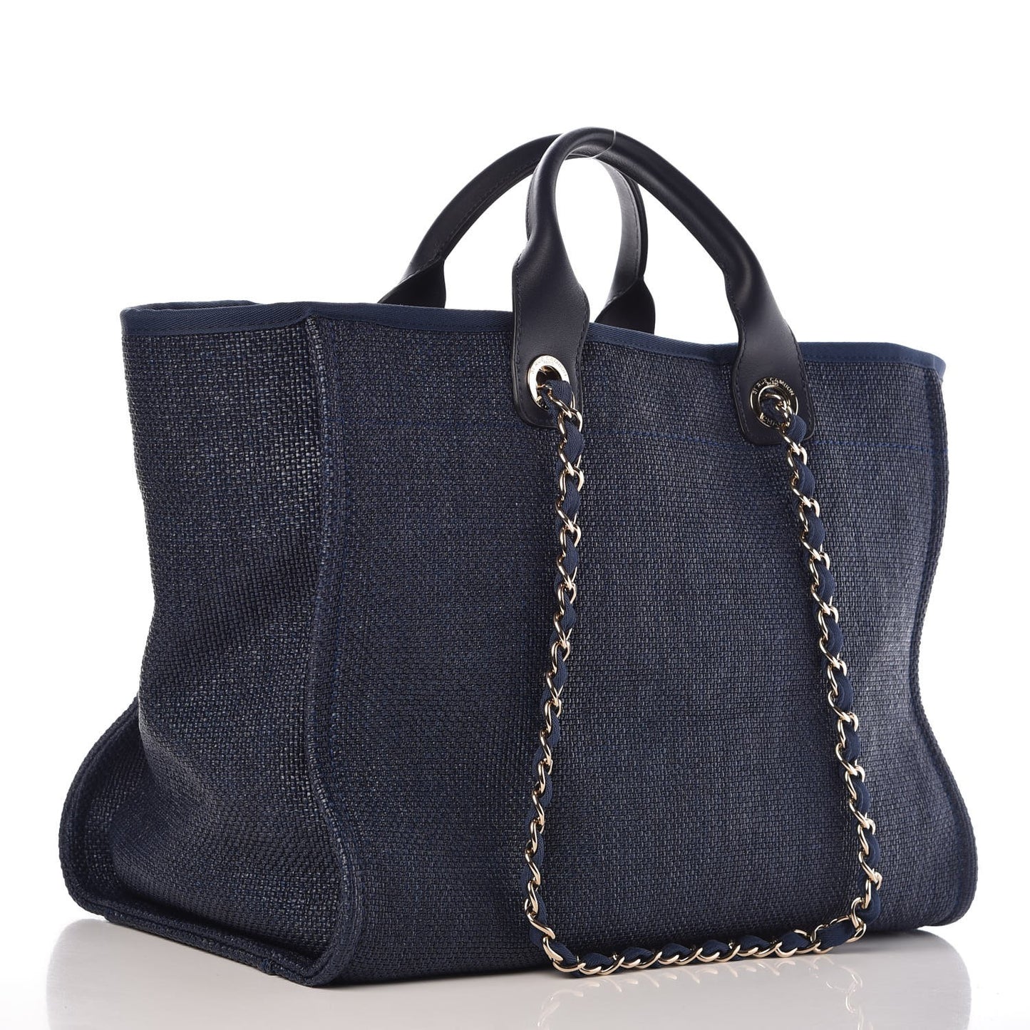 Woven Straw Raffia Large Deauville Tote Dark Blue