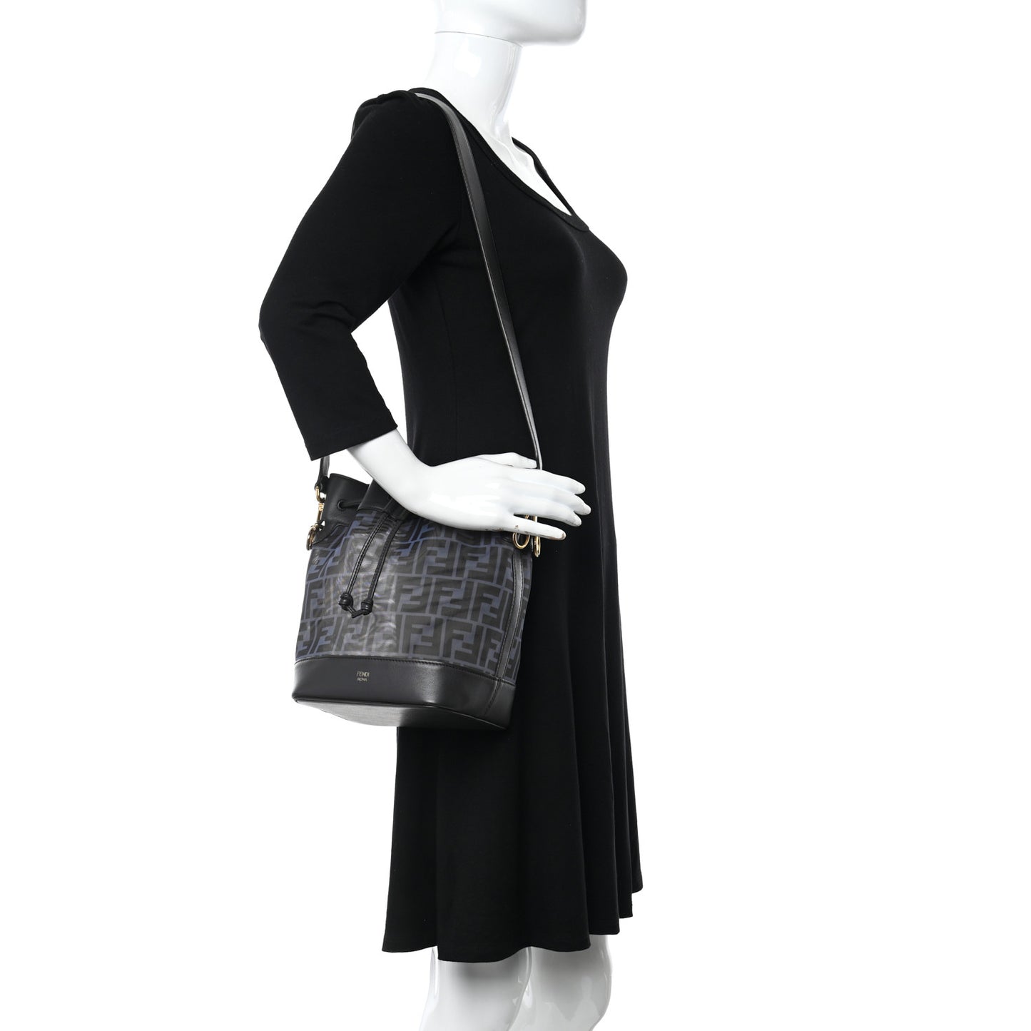 Mesh Vitello Grace F is Fendi FF 1974 Grande Mon Tresor Bucket Bag Azzurro Black Ebano