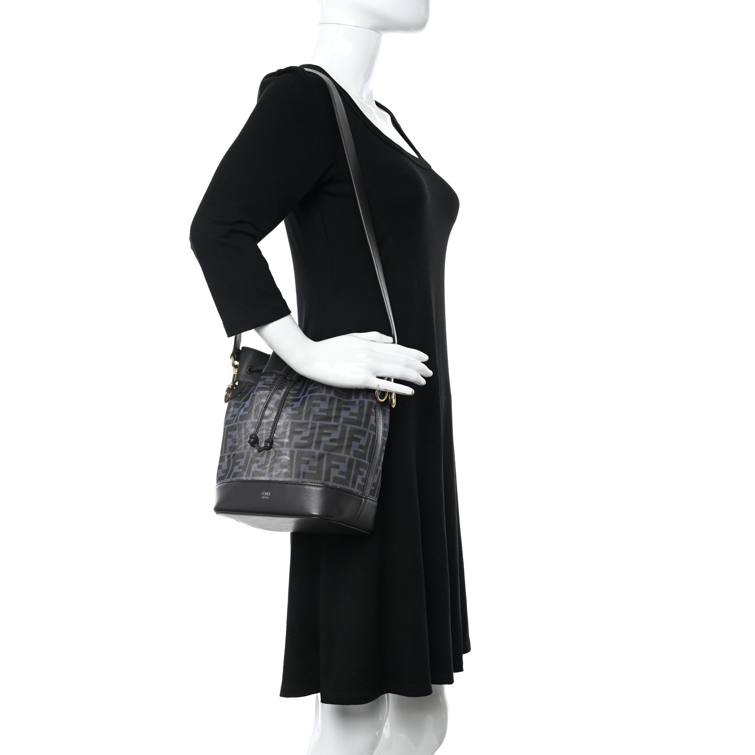 Fendi Mesh Vitello Grace F is Fendi FF 1974 Grande Mon Tresor Bucket Bag Azzurro Black Ebano 2 of 10