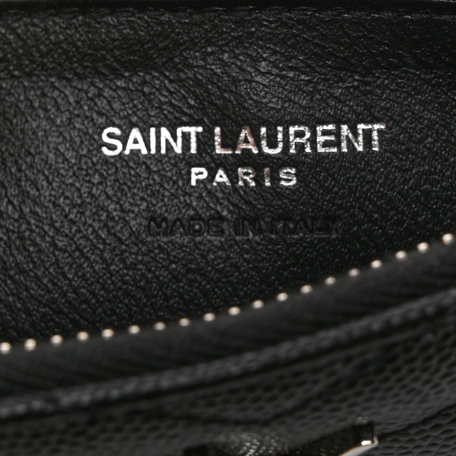 Saint Laurent Grain De Poudre Matelasse Chevron Monogram Fragments Zippered Card Case Black 6 of 7