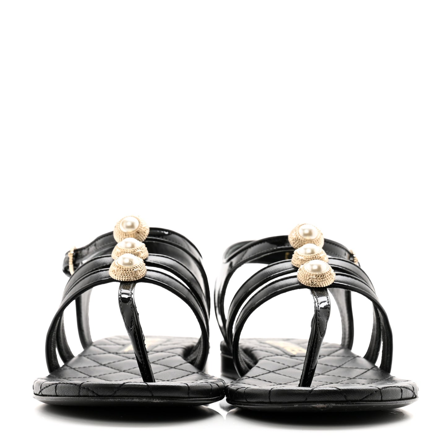 Lambskin Pearl Thong Sandals 36.5 Black