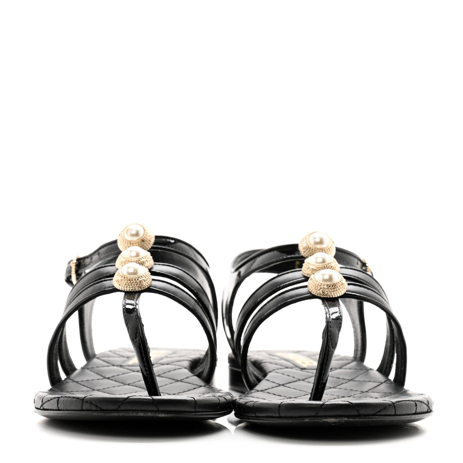 Chanel Lambskin Pearl Thong Sandals 36.5 Black 2 of 12