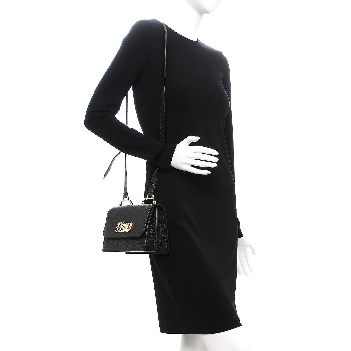 Goatskin Madras Miu Logo Shoulder Bag Black