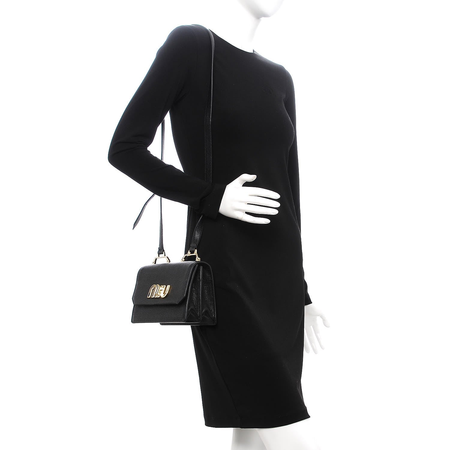 Miu Miu Goatskin Madras Miu Logo Shoulder Bag Black 2 of 8
