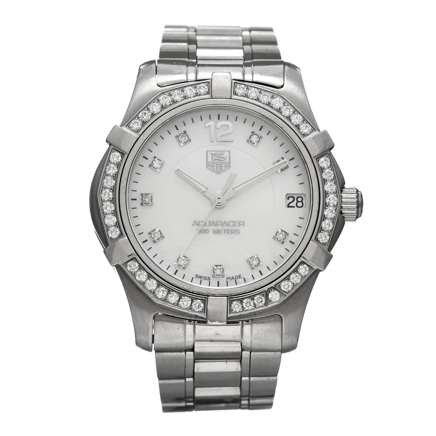 Tag Heuer Stainless Steel Diamond Bezel Mother of Pearl 33mm Aquaracer Lady Quartz Watch WAF1313 1 of 4