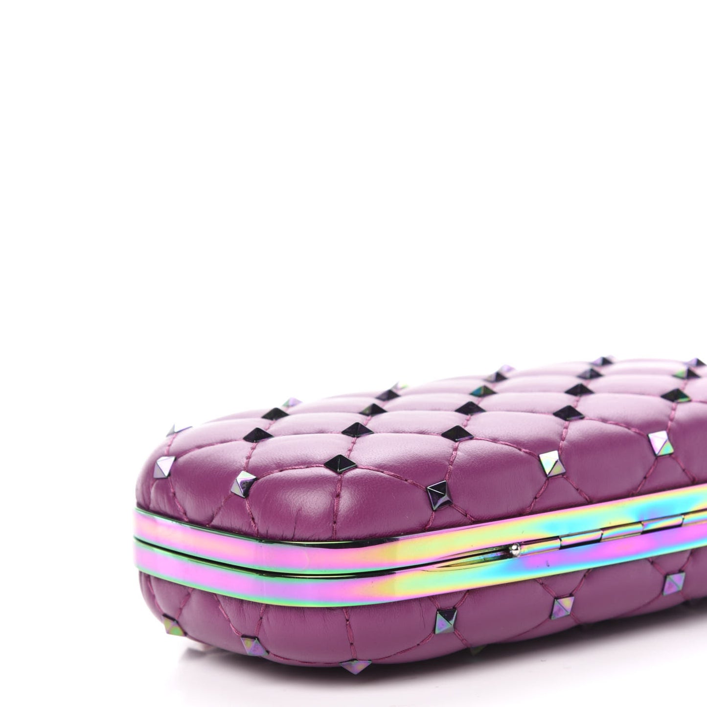 Lambskin Oil Slick Rockstud Spike Minaudiere Clutch Lilla