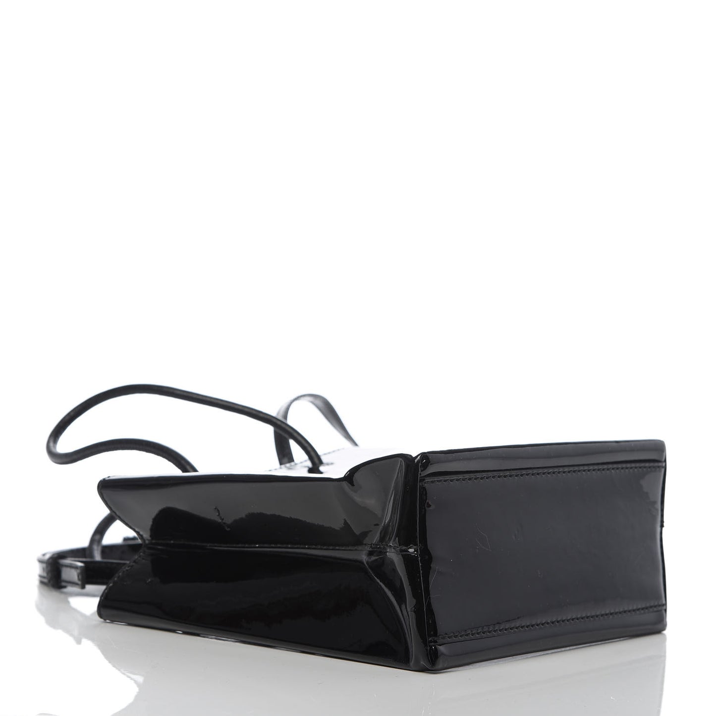 Patent Calfskin Logo Shopping Tote XXS Black