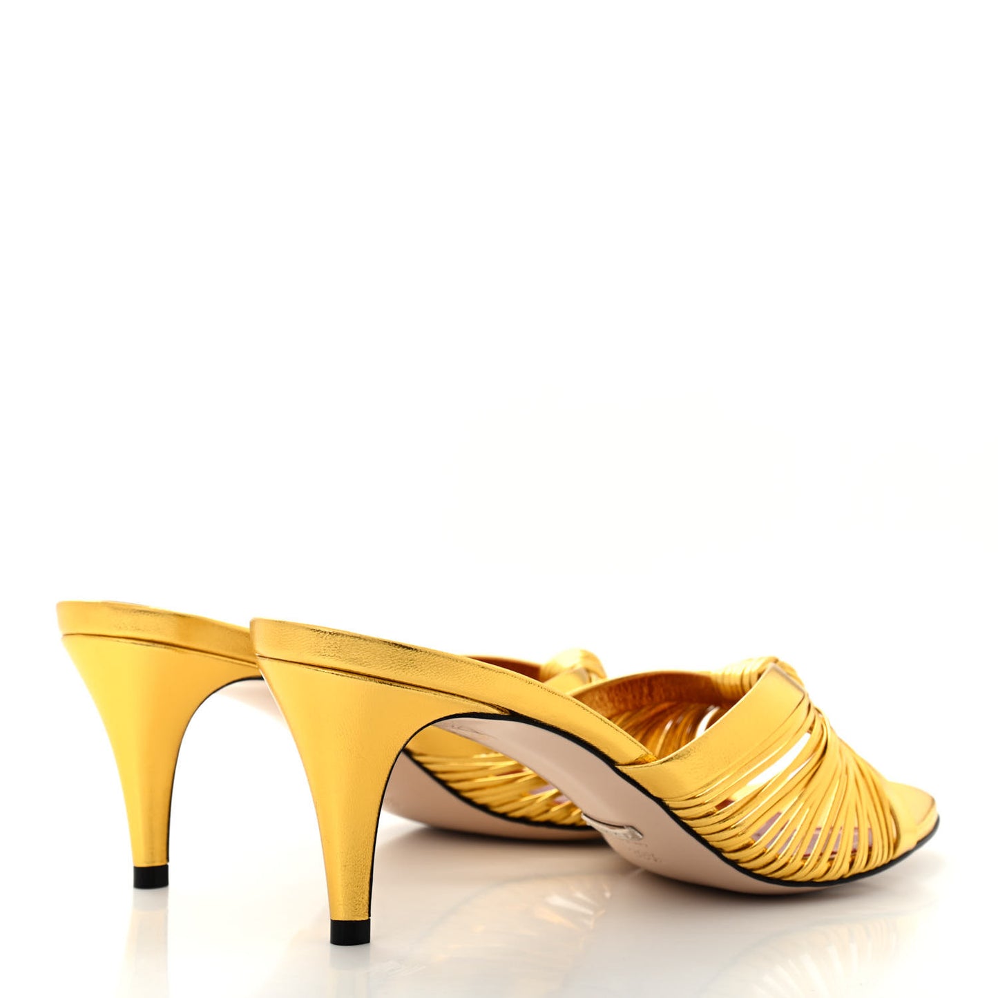 Metallic Nappa Crawford Knot Mid Heel Slide Sandals 39.5 Gold