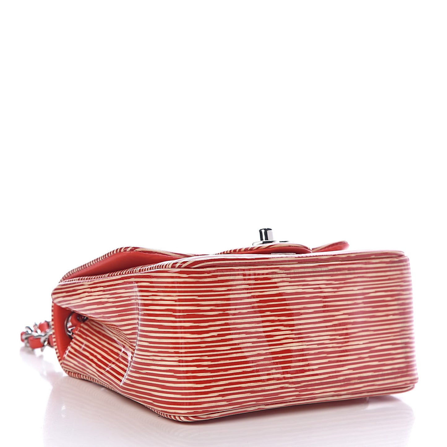 Patent Calfskin Striped Mini Square Flap Red