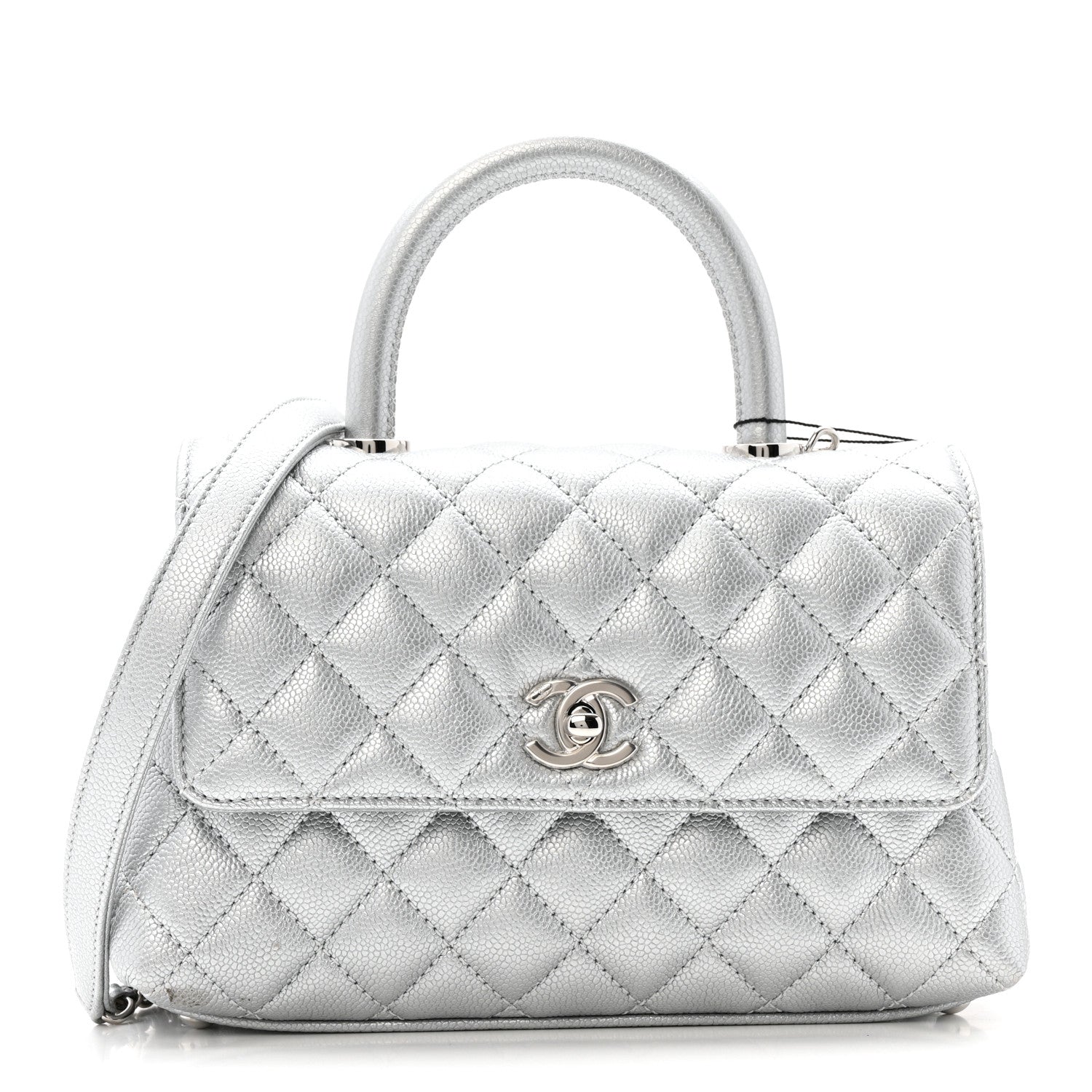 Chanel Metallic Caviar Quilted Mini Coco Handle Flap Silvery 1 of 11
