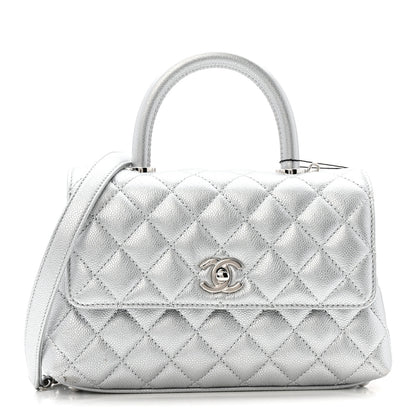 Chanel Metallic Caviar Quilted Mini Coco Handle Flap Silvery 1 of 11
