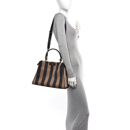 Fendi Vitello Nabuk Seta Pequin Medium Peekaboo Iconic Satchel Tobacco Moro Ebano 2 of 11