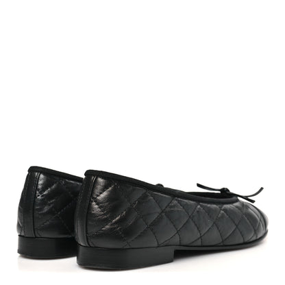 Chanel Aged Calfskin Quilted CC Cap Toe Ballerina Flats 35 Black 5 of 9