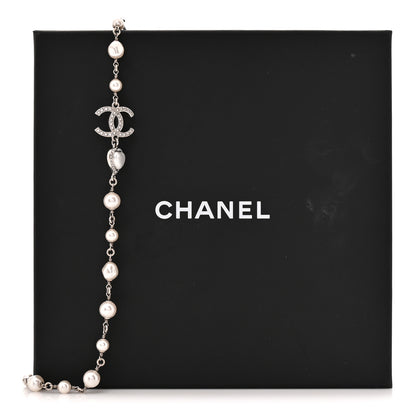 Chanel Crystal Pearl CC Heart Necklace Silver 5 of 5