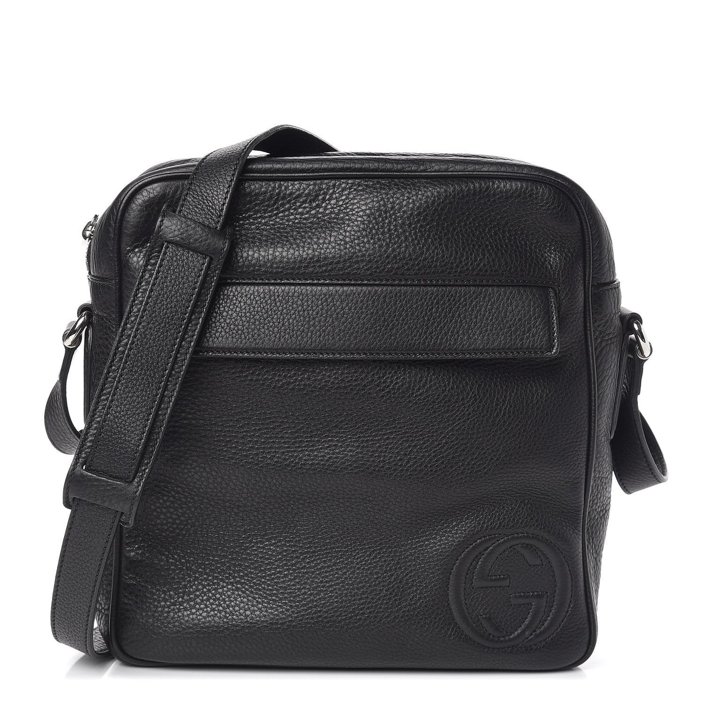 Pebbled Calfskin Medium Soho Messenger Bag Black