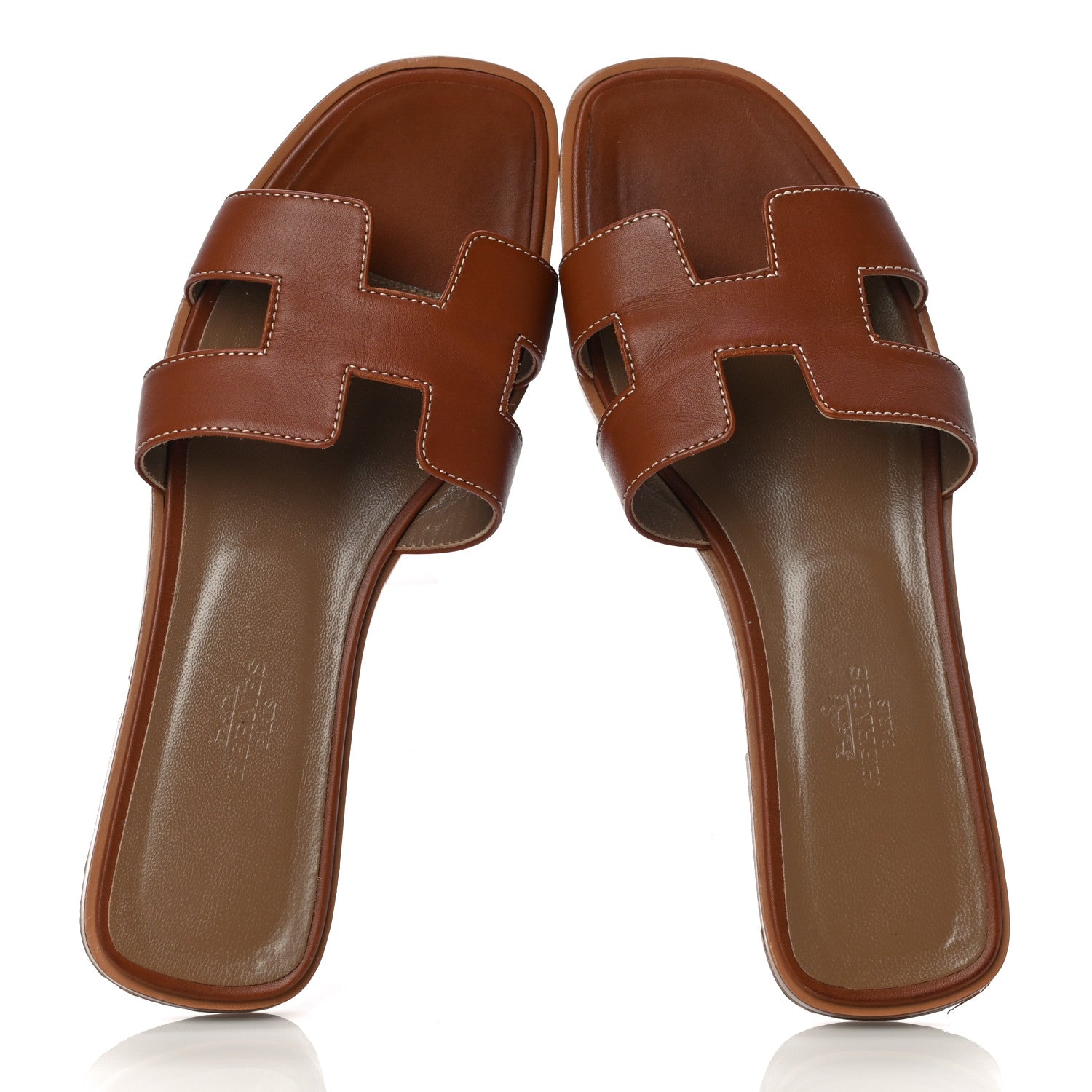 Hermes Box Calfskin Oran Sandals 37.5 Gold 5 of 15