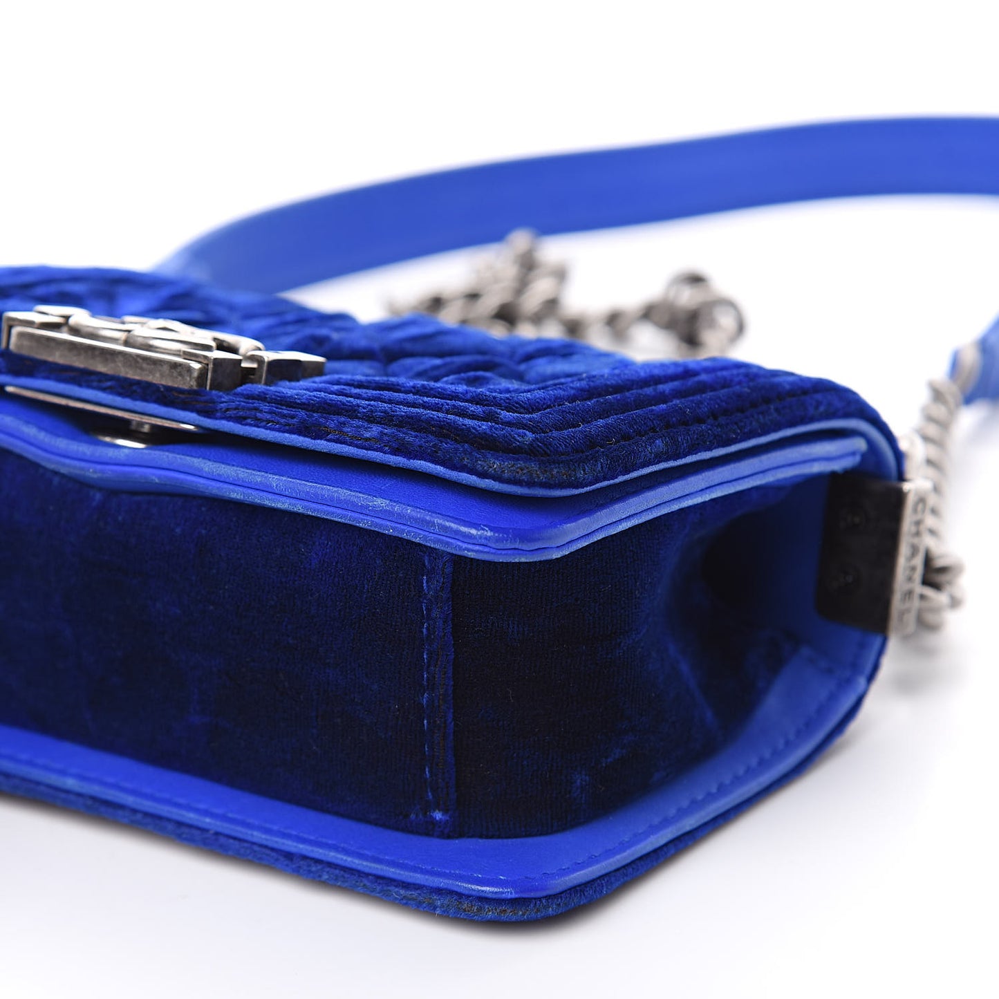 Velvet Quilted Mini Boy Flap Blue