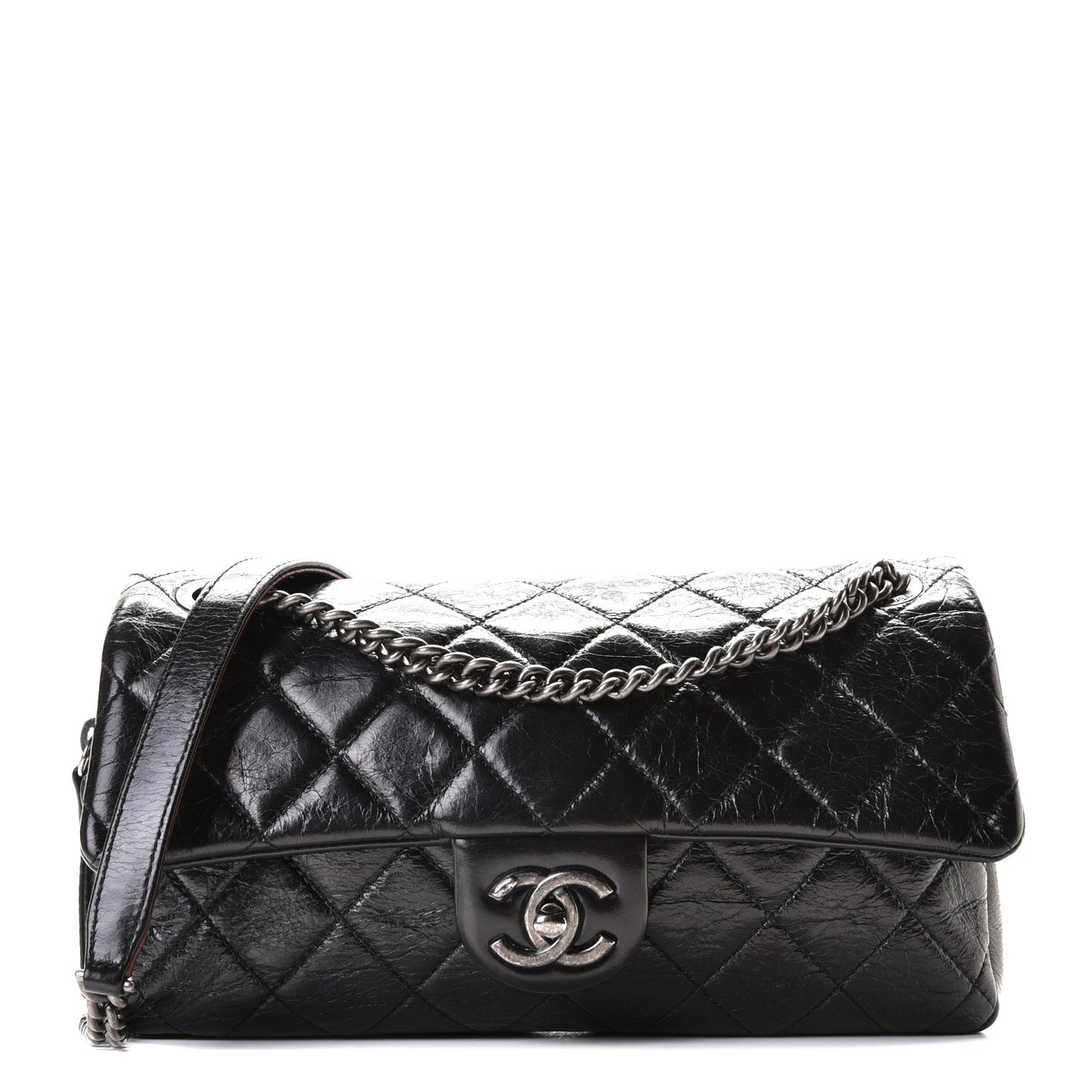 Glazed Calfskin Quilted Medium Duo Color Flap Black