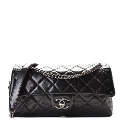 Chanel Glazed Calfskin Quilted Medium Duo Color Flap Black 1 of 9