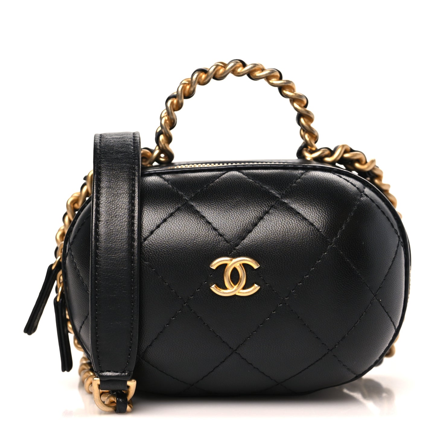 Lambskin Quilted CC Bubble Vanity Case With Chain Black