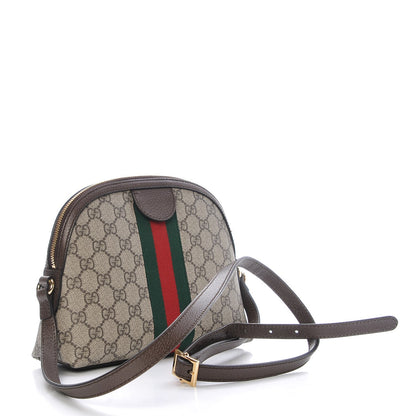 Gucci GG Supreme Monogram Textured Dollar Calfskin Web Small Ophidia Dome Shoulder Bag Beige Ebony New Acero 3 of 8