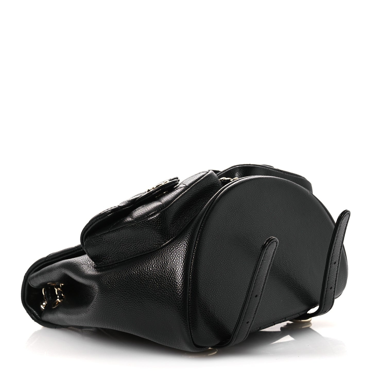 Shiny Caviar Quilted Medium Duma Pockets Drawstring Backpack Black