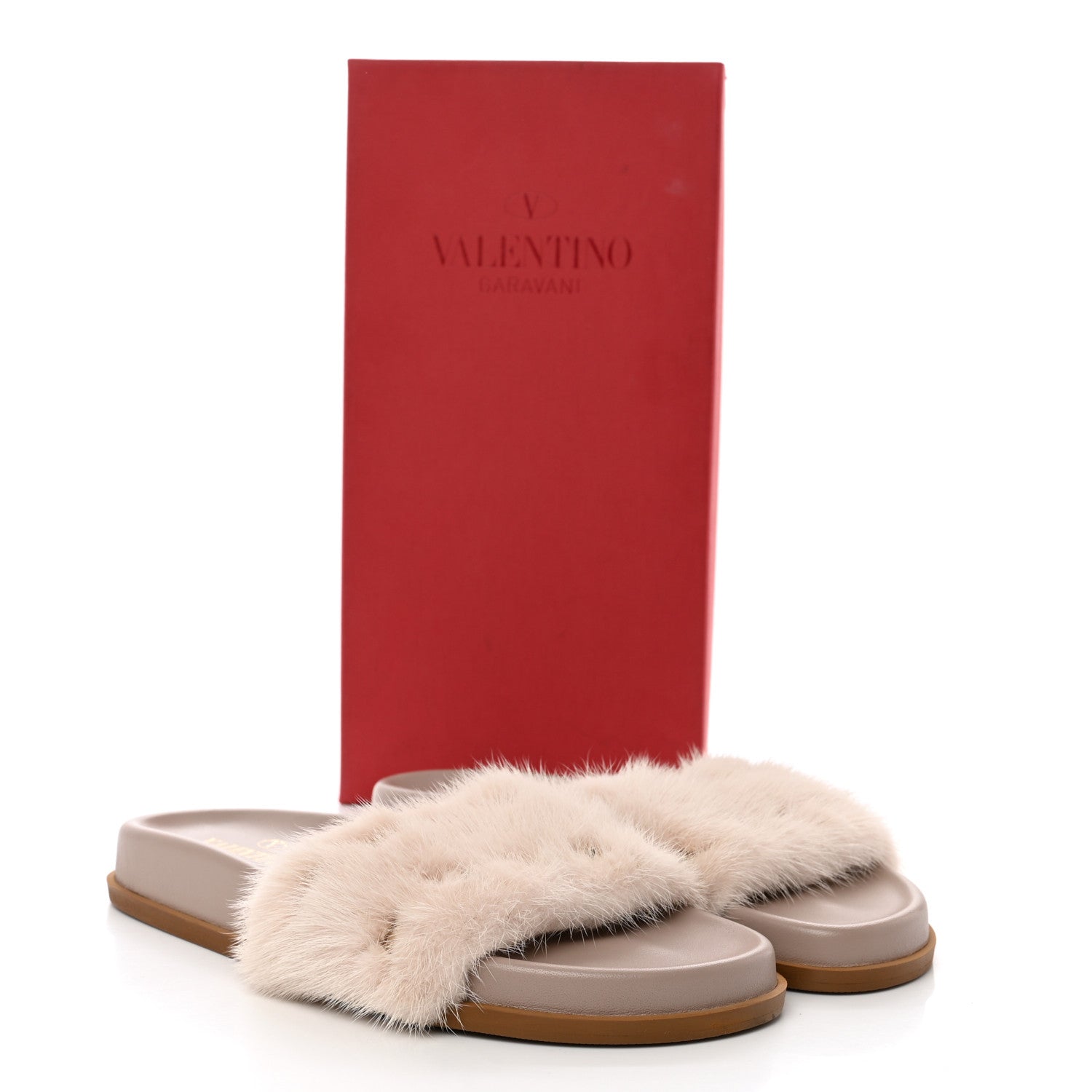 Valentino Garavani Mink Fur Rockstud Slide Sandals 36.5 Vapeur 9 of 9