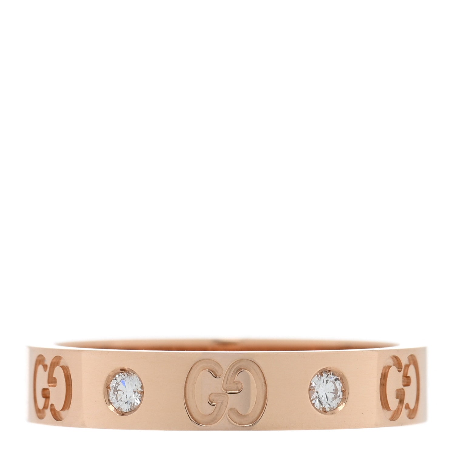 Gucci 18K Rose Gold Diamond Icon Band Ring 56 7.5 1 of 4