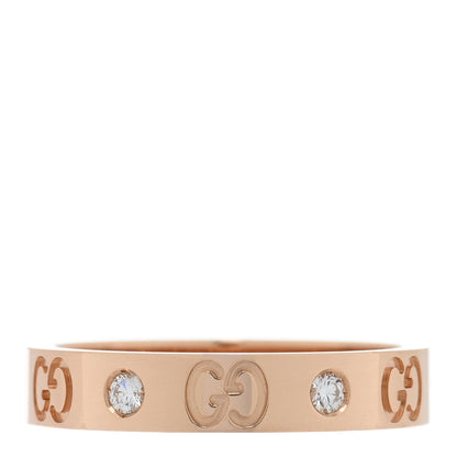 Gucci 18K Rose Gold Diamond Icon Band Ring 56 7.5 1 of 4