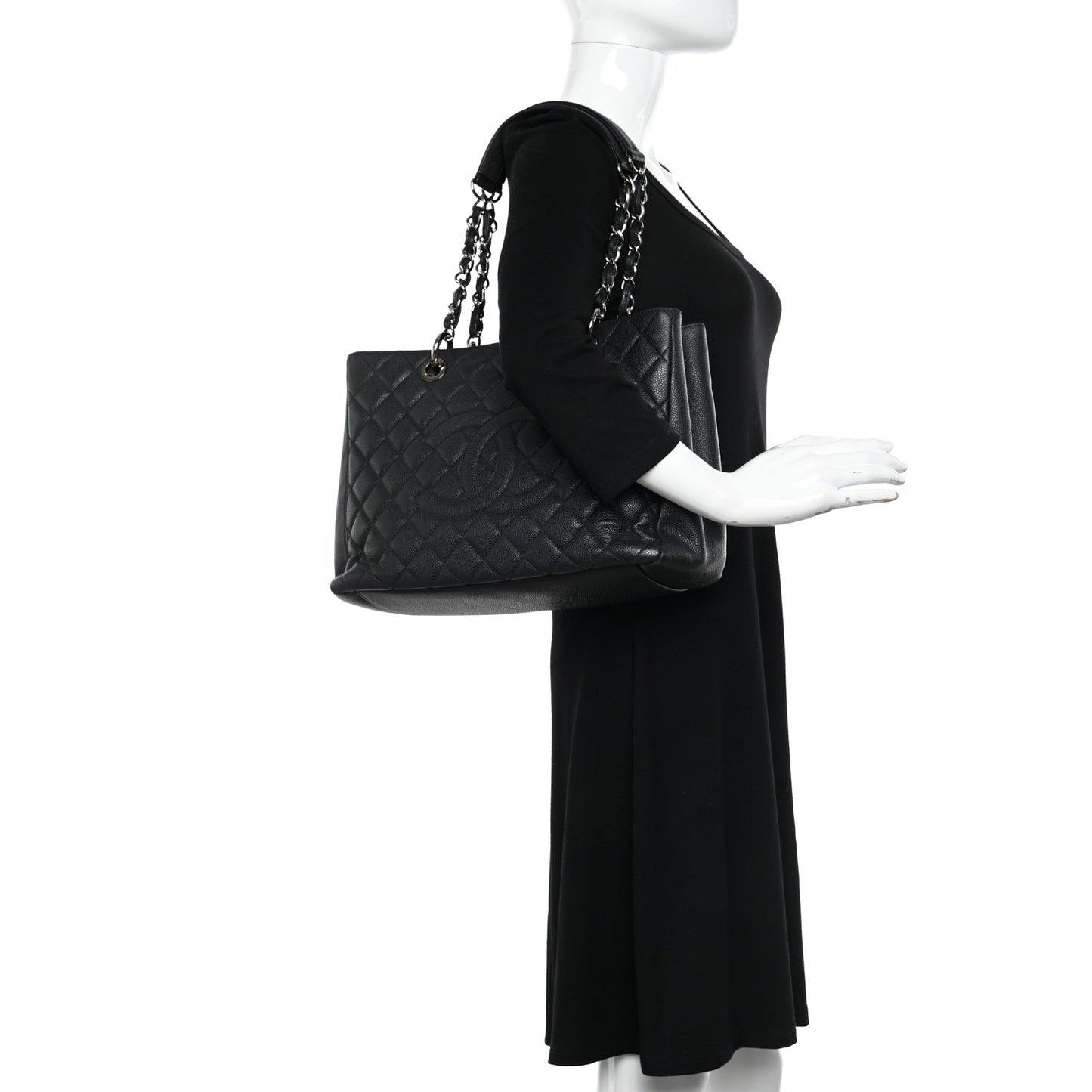 Caviar Quilted Grand Shopping Tote GST Black
