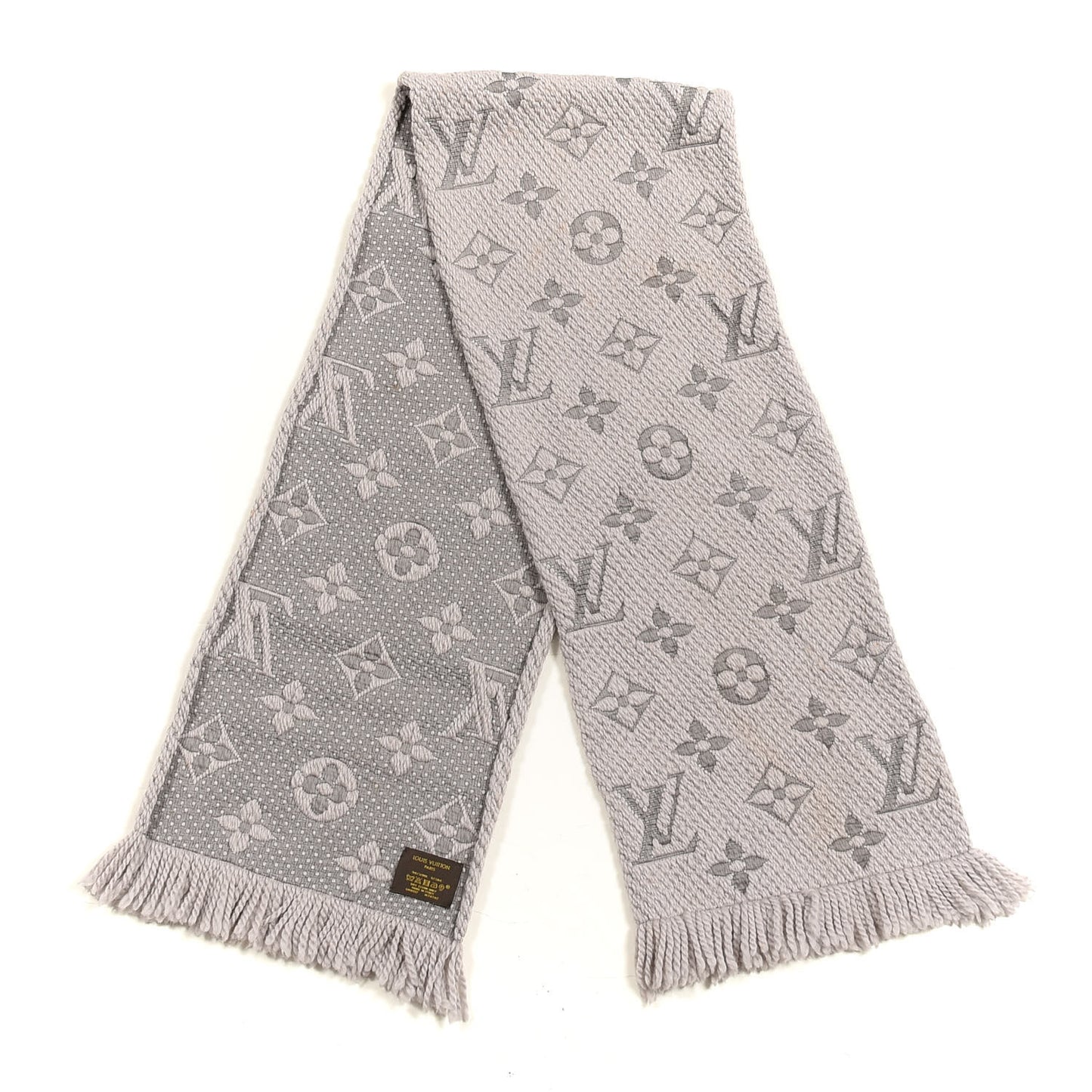 Wool Silk Logomania Scarf Pearl Grey