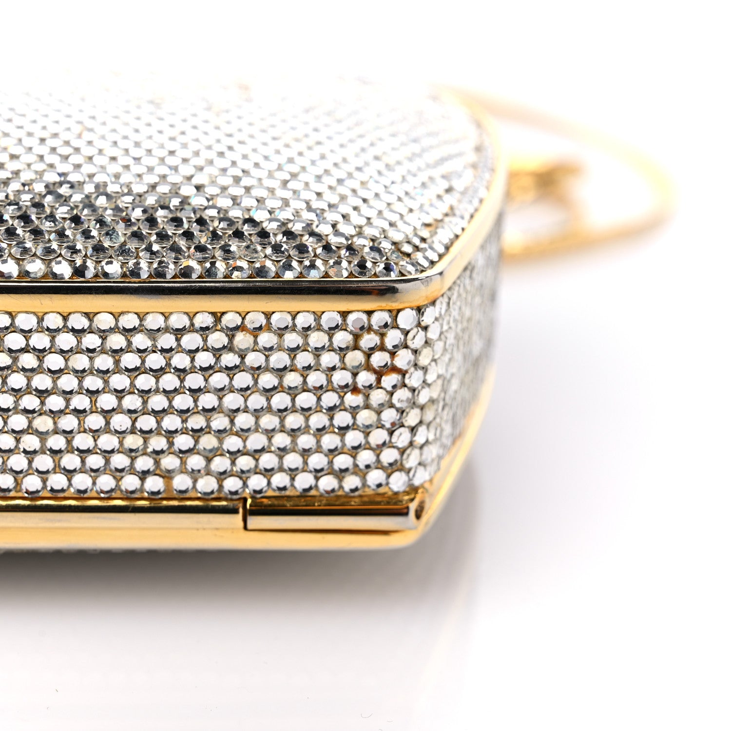 Judith Leiber Swarovski Crystal Minaudiere Clutch Gold Silver 12 of 13