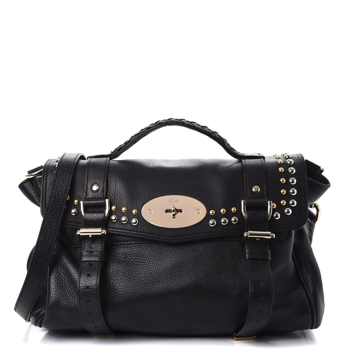 Soft Small Grain Calfskin Alexa Rivet Satchel Black