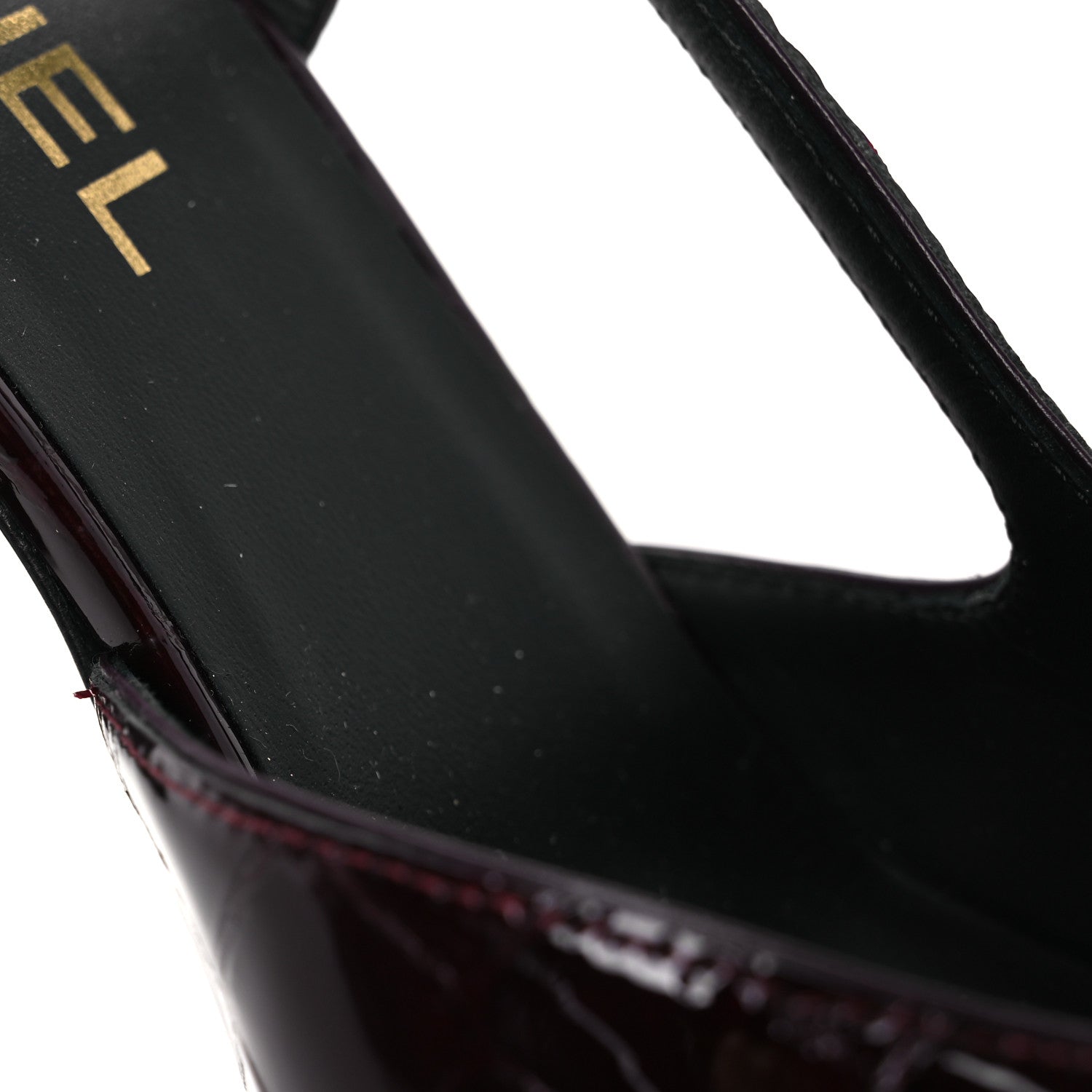Chanel Patent Calfskin Crocodile Embossed Cap Toe CC Slingback 39 Dark Burgundy Black 12 of 13