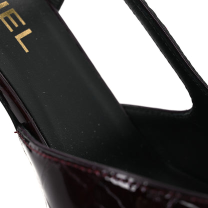 Chanel Patent Calfskin Crocodile Embossed Cap Toe CC Slingback 39 Dark Burgundy Black 12 of 13