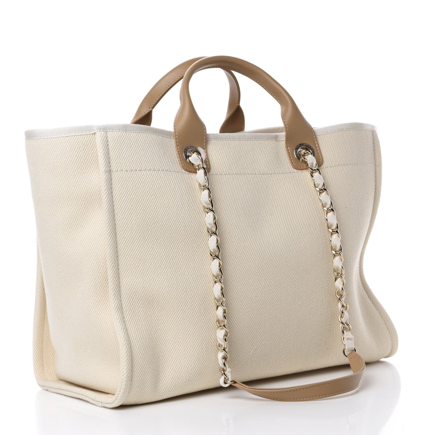 Chanel Canvas Pearl Medium Deauville Tote Ecru Beige 3 of 10