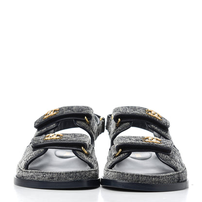 Chanel Velvet Velcro Dad Sandals 37 Grey 2 of 13