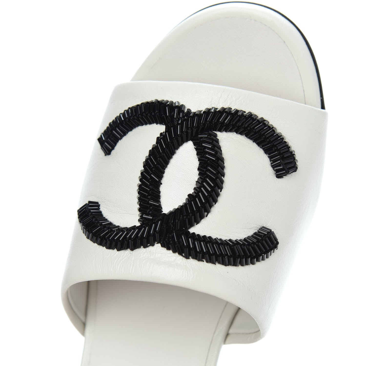 Chanel Lambskin Beaded CC Mule Sandal 36 White 13 of 15