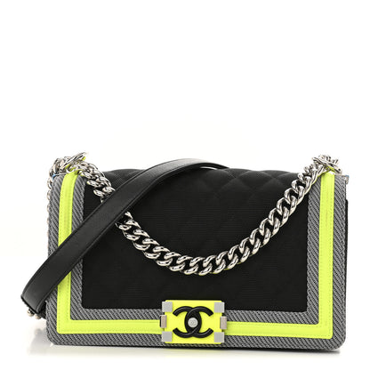 Chanel Canvas Quilted Medium Fluo Boy Flap Black Grey Yellow 1 of 12